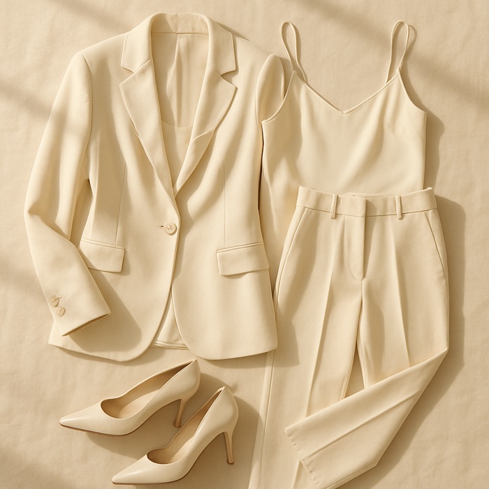 Ivory tailored suit with camisole and pumps - inspiration for Graduation